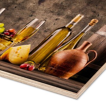 Posterlounge Holzbild Editors Choice, Wein, Trauben, Fässer und Käse, Küche Mediterran Fotografie