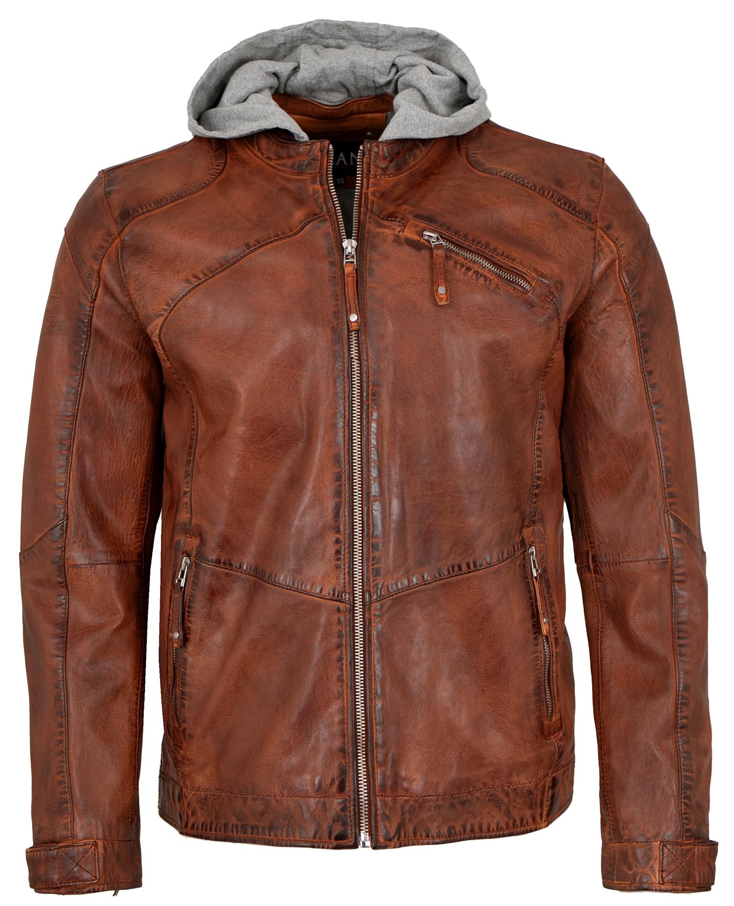 Jilani Lederjacke Karl-2 Jilani - Herren Lederjacke Kapuze Lammnappa burned günstig online kaufen