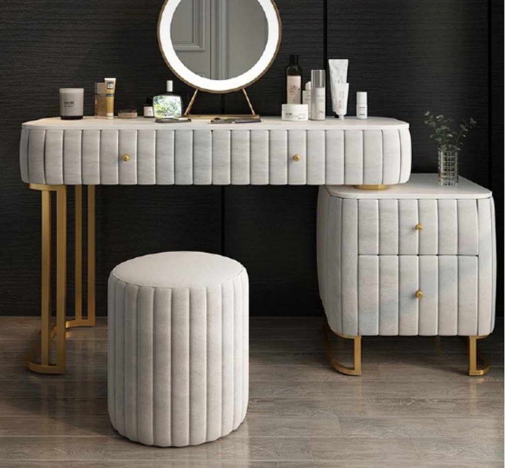 JVmoebel Schminktisch Eleganter Kosmetiktisch mit Spiegel und goldenen Füßen (2-St), Made in Europa