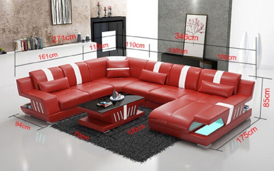 Sofa Sofas Modern Ledersofa JVmoebel Couch Ecksofa Rot/Weiß Wohnlandschaft Design UForm