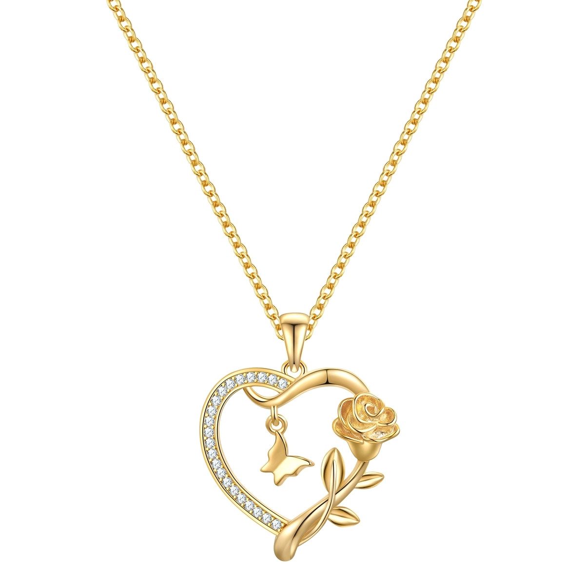 Silberkette Herz/Schmetterling/Rose gelbgold