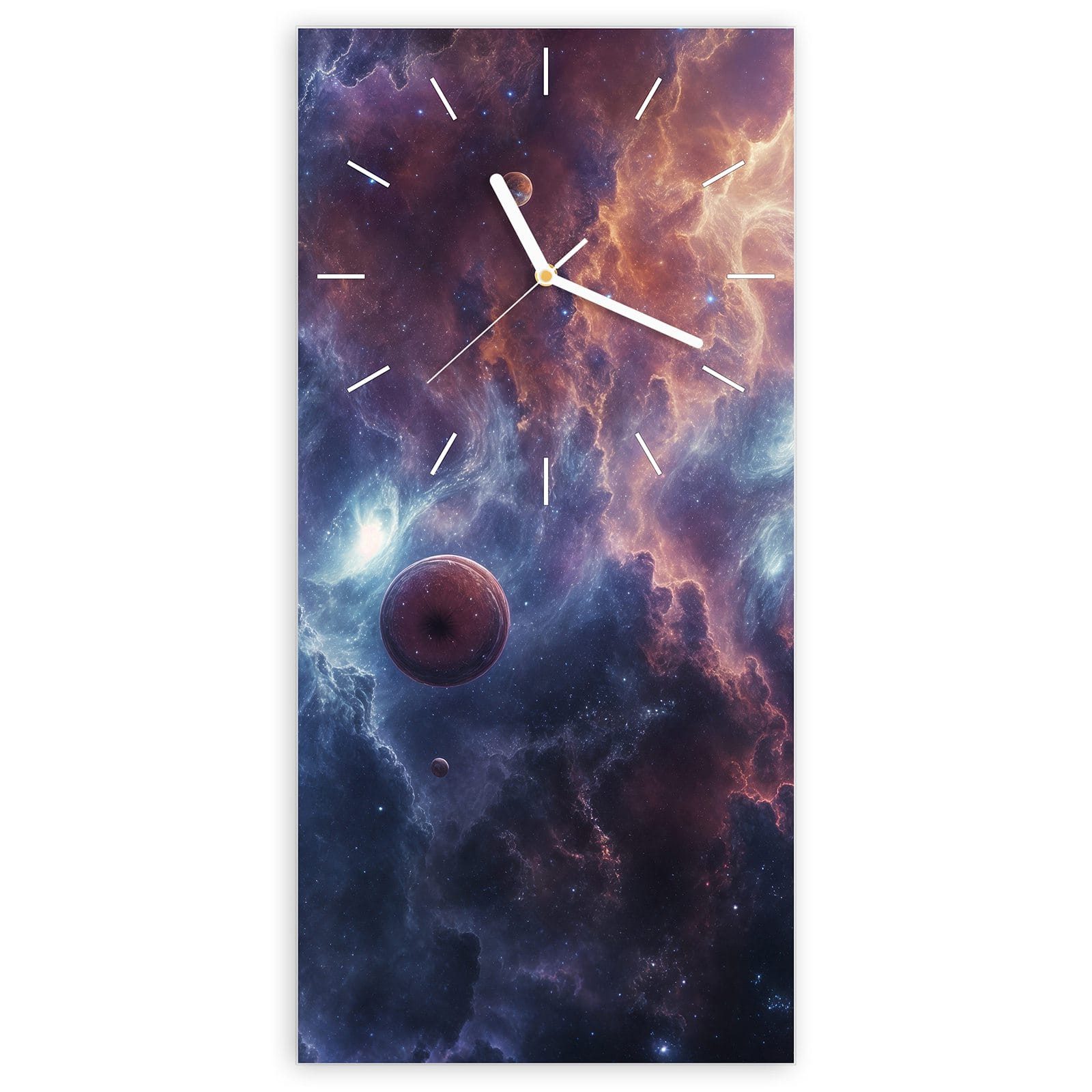 Wanduhr Glasuhr Wandkunst Größe 30 x 60 cm mit Motiv Galaktische Welten