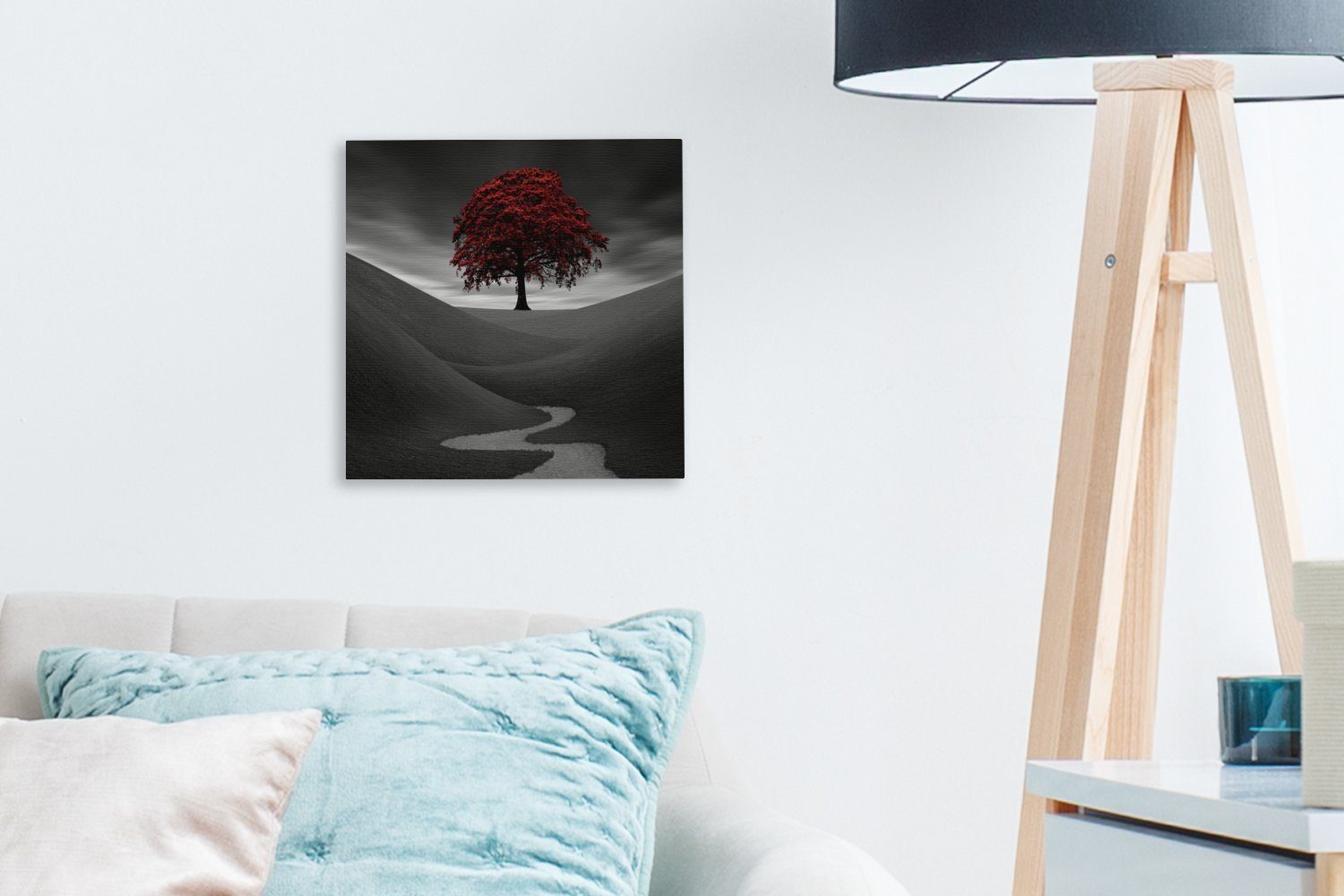 Schlafzimmer St), einem Schwarz-Weiß-Foto Baum, OneMillionCanvasses® Leinwand roten mit Leinwandbild Bilder Wohnzimmer (1 für