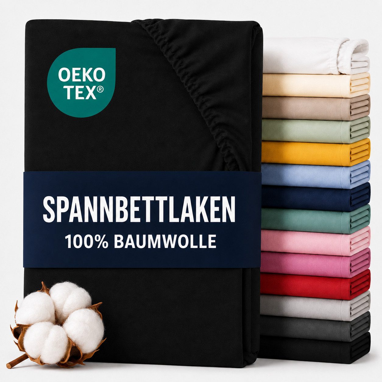 Komfortec Spannbettlaken Premium Jersey Bettlaken 90x200, 140x200, 160x200, 180x200, 200x200 cm, 100% Baumwolle (135g/m), Gummizug: Rundum, (1 Stück), OEKO-TEX® Standard 100, für Matratzen bis 25 cm Höhe, Hotelqualität