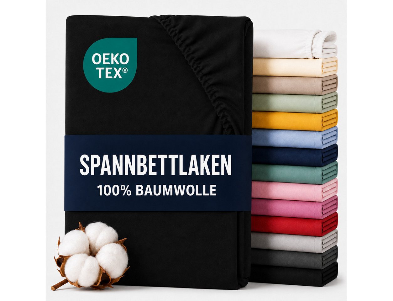 Komfortec Spannbettlaken Premium Jersey Bettlaken 90x200, 140x200, 160x200, 180x200, 200x200 cm, 100% Baumwolle (135g/m), Gummizug: Rundum, (1 Stück), OEKO-TEX® Standard 100, für Matratzen bis 25 cm Höhe, Hotelqualität