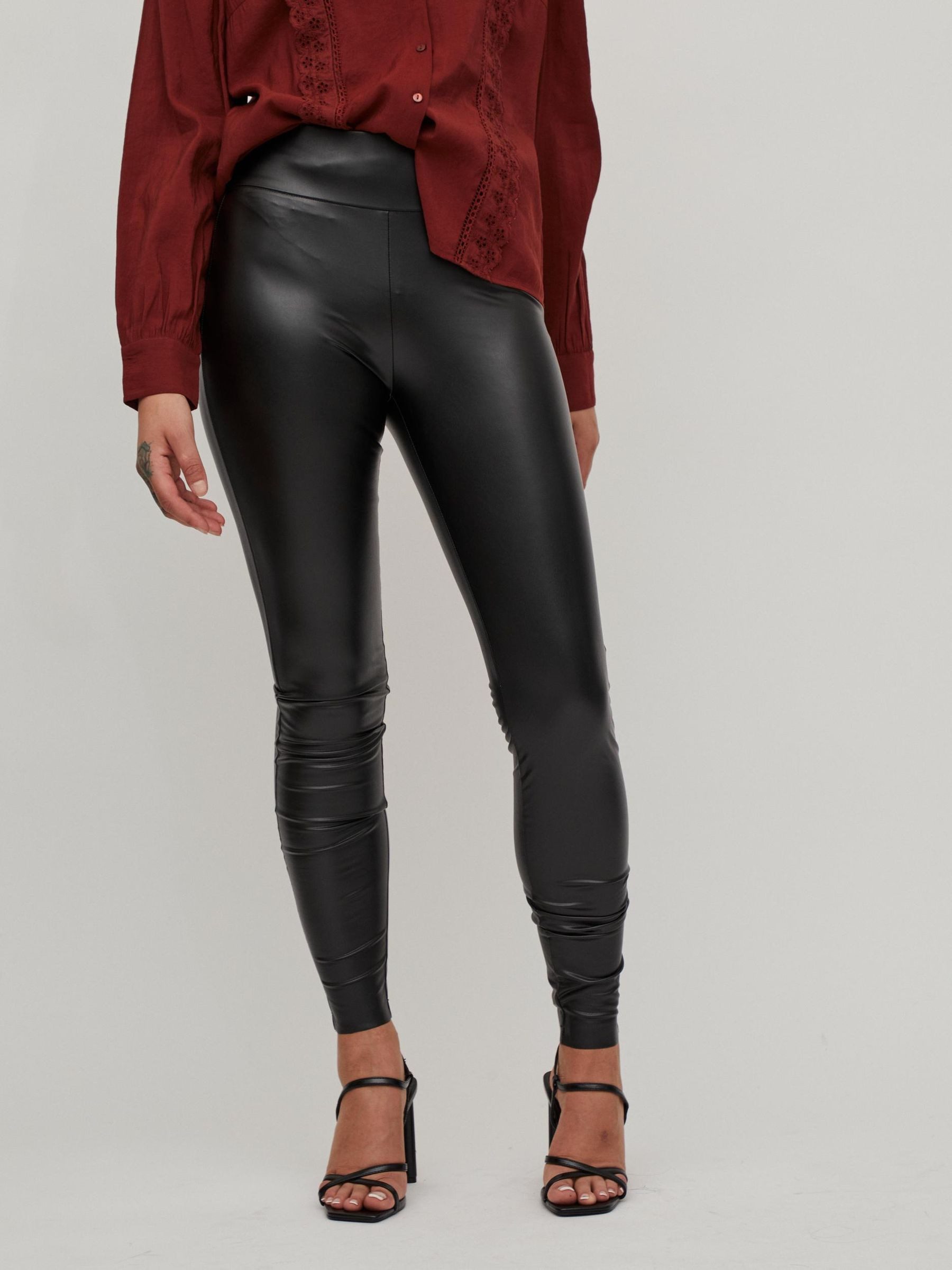 Vila Lederimitathose PU Kunstleder High Waist Stretch Beschichtet VIBARB für VIBARB COATED HW LEGGING - NOOS