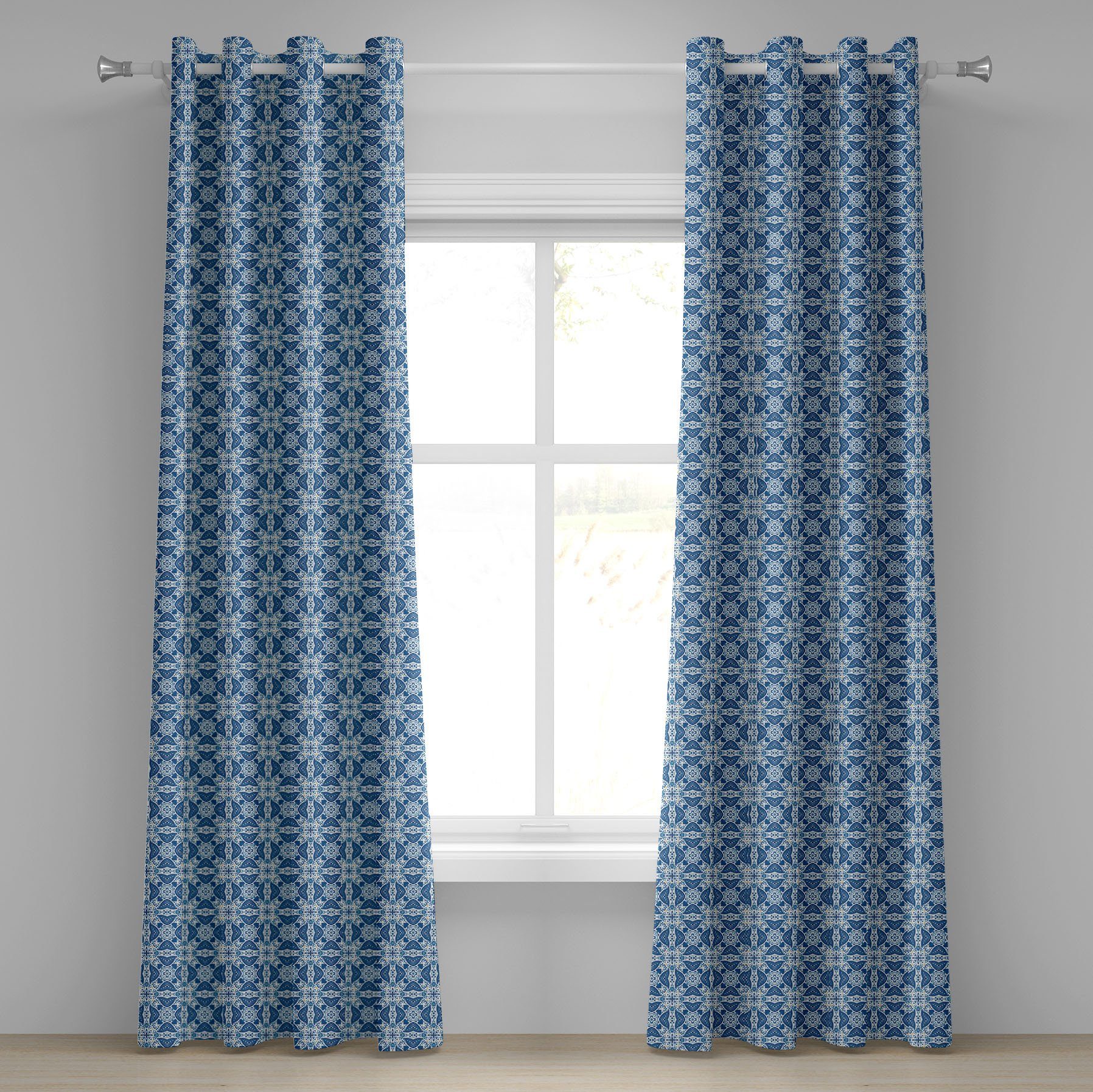 Gardine Dekorative 2-Panel-Fenstervorhänge für Schlafzimmer Wohnzimmer, Abakuhaus, Ethnisch Azulejo Fliesen Muster