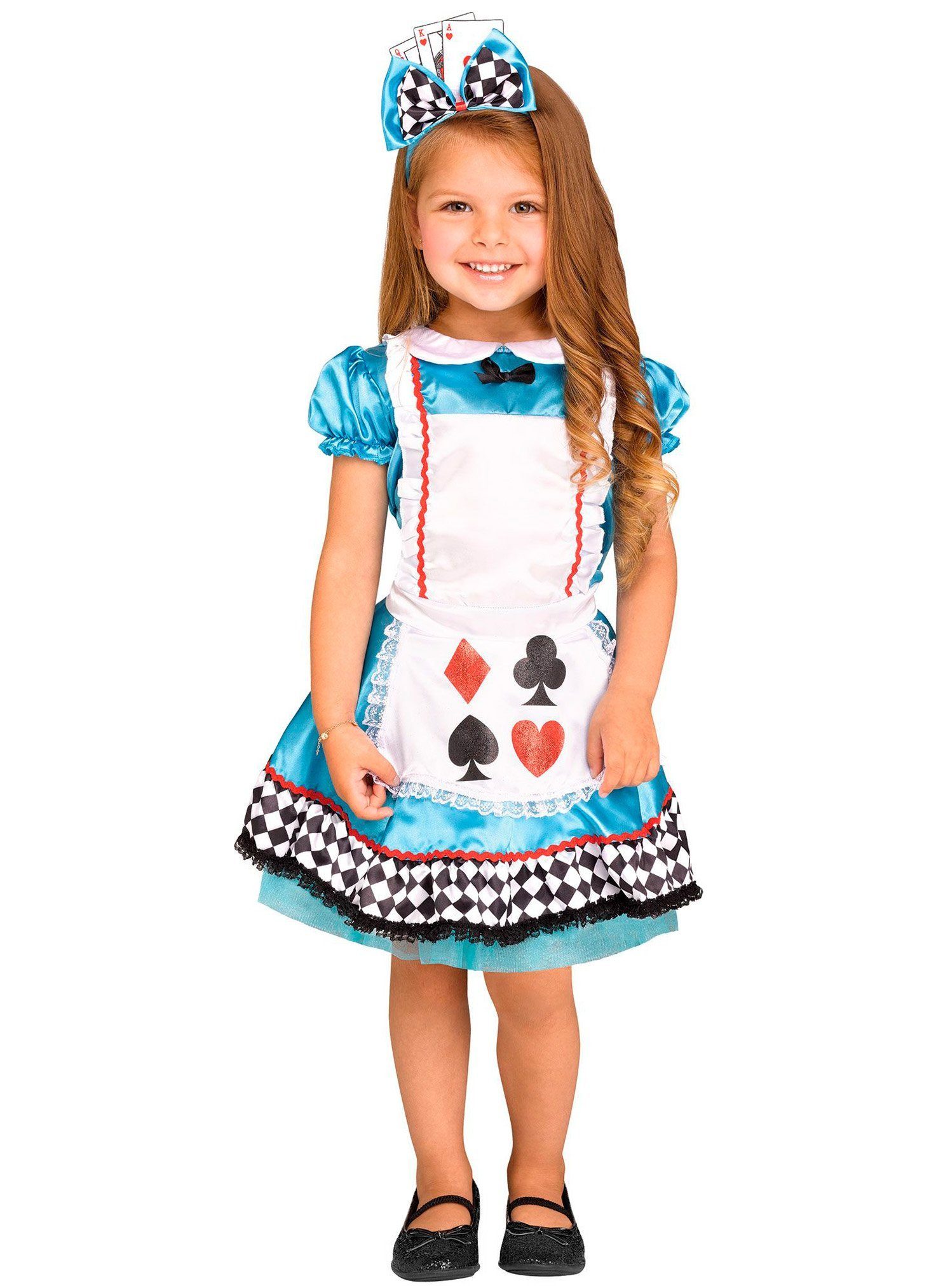Fun World Kostüm Wunderland Kostüm für Mädchen, Alice-Kostümkleid im  Spielkarten-Look