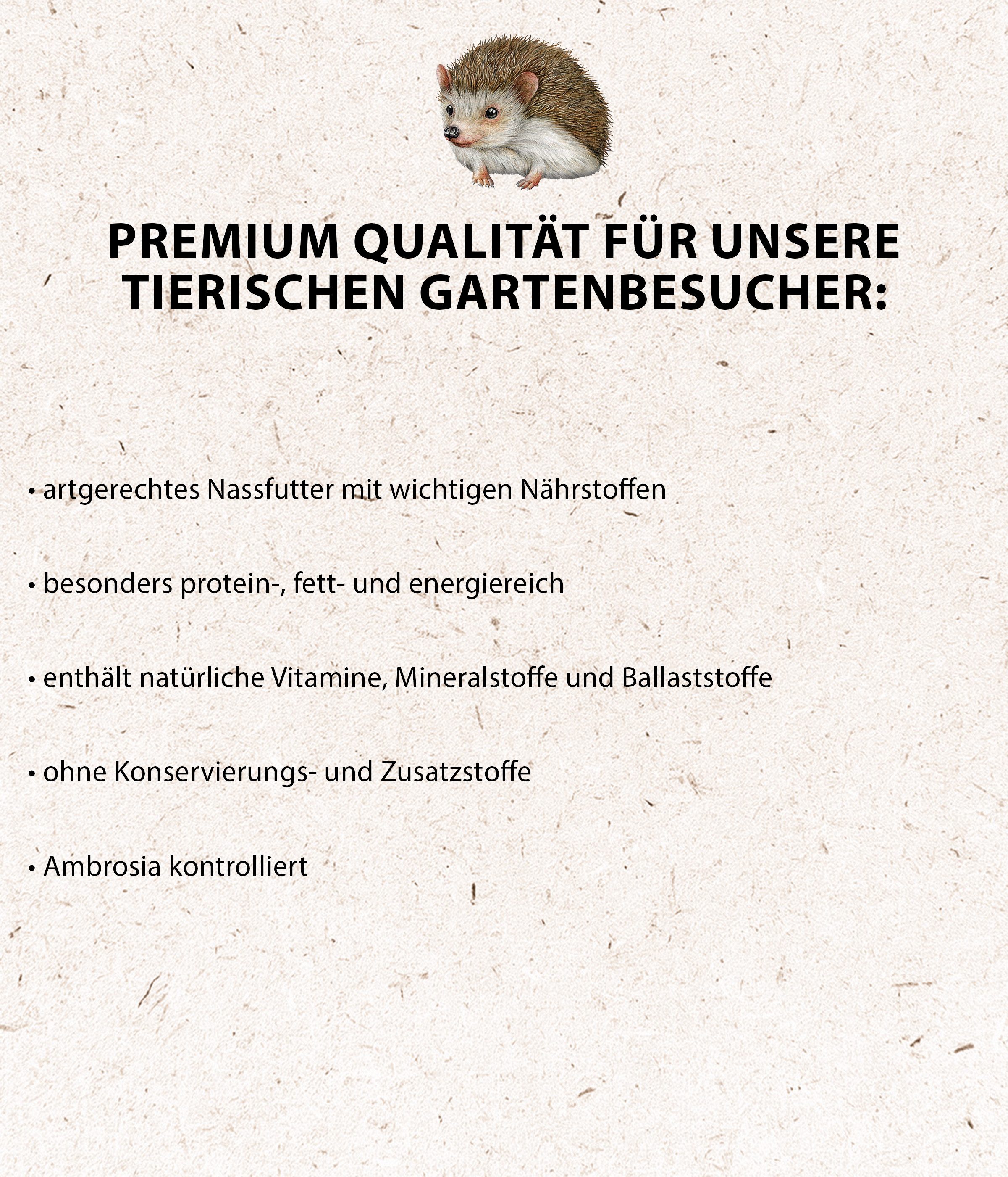 Dehner Natura Premium Igel-Menü, Nassfutter, 16 x 100 g (1.6 kg), für: Igel, artgerechtes, proteinreiches Alleinfutter