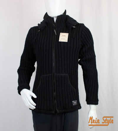Mein Style Strickjacke Schafwollstrickjacke schwarz 721 (1-tlg., 1 Stück) Strickjacke mit abnehmbarer Kapuze