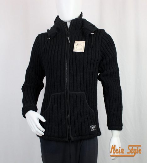 Mein Style Strickjacke »Schafwollstrickjacke schwarz 721« (1-tlg., 1 Stück) Strickjacke mit abnehmbarer Kapuze