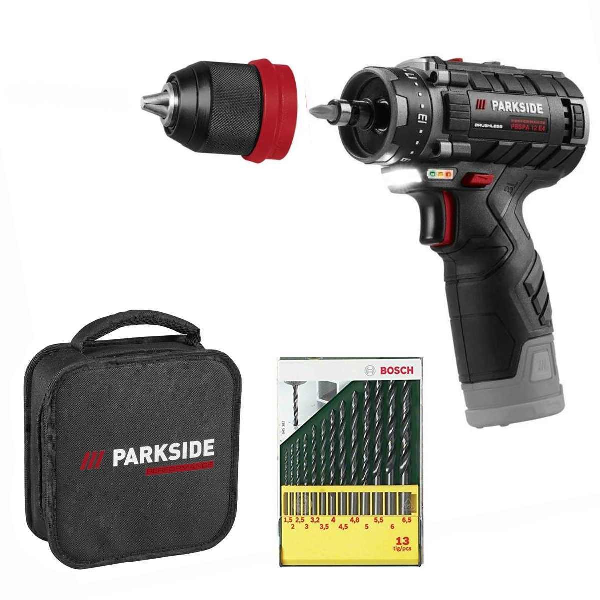 PARKSIDE PERFORMANCE® Akku-Drehschlagschrauber 12V Akku-Bohrschrauber PBSPA 12+ Bosch Bohrerset (ohne Akku)