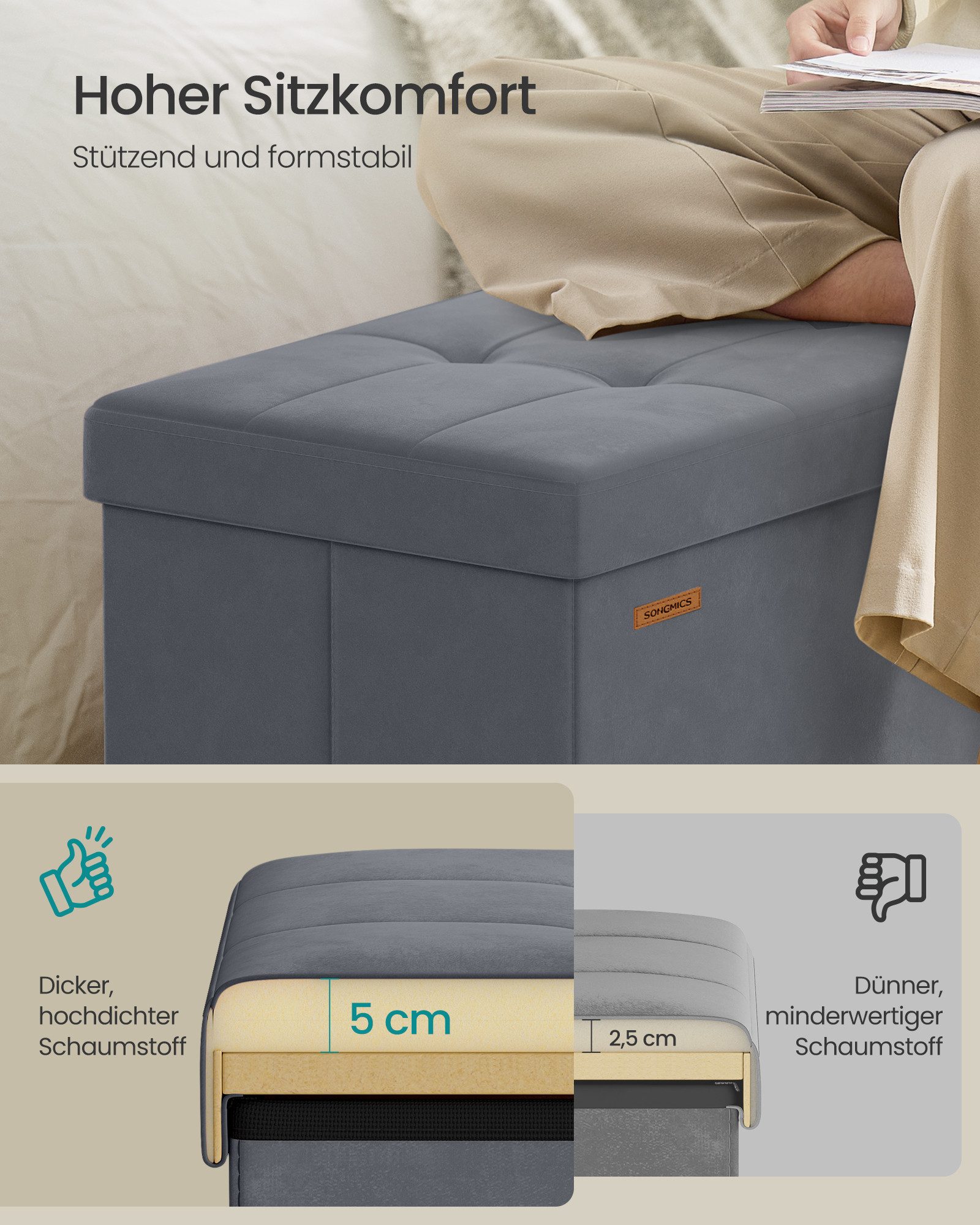 SONGMICS Sitzbank, Sitztruhe mit Deckel, für Eingangsbereich, Aufbewahrungsbox