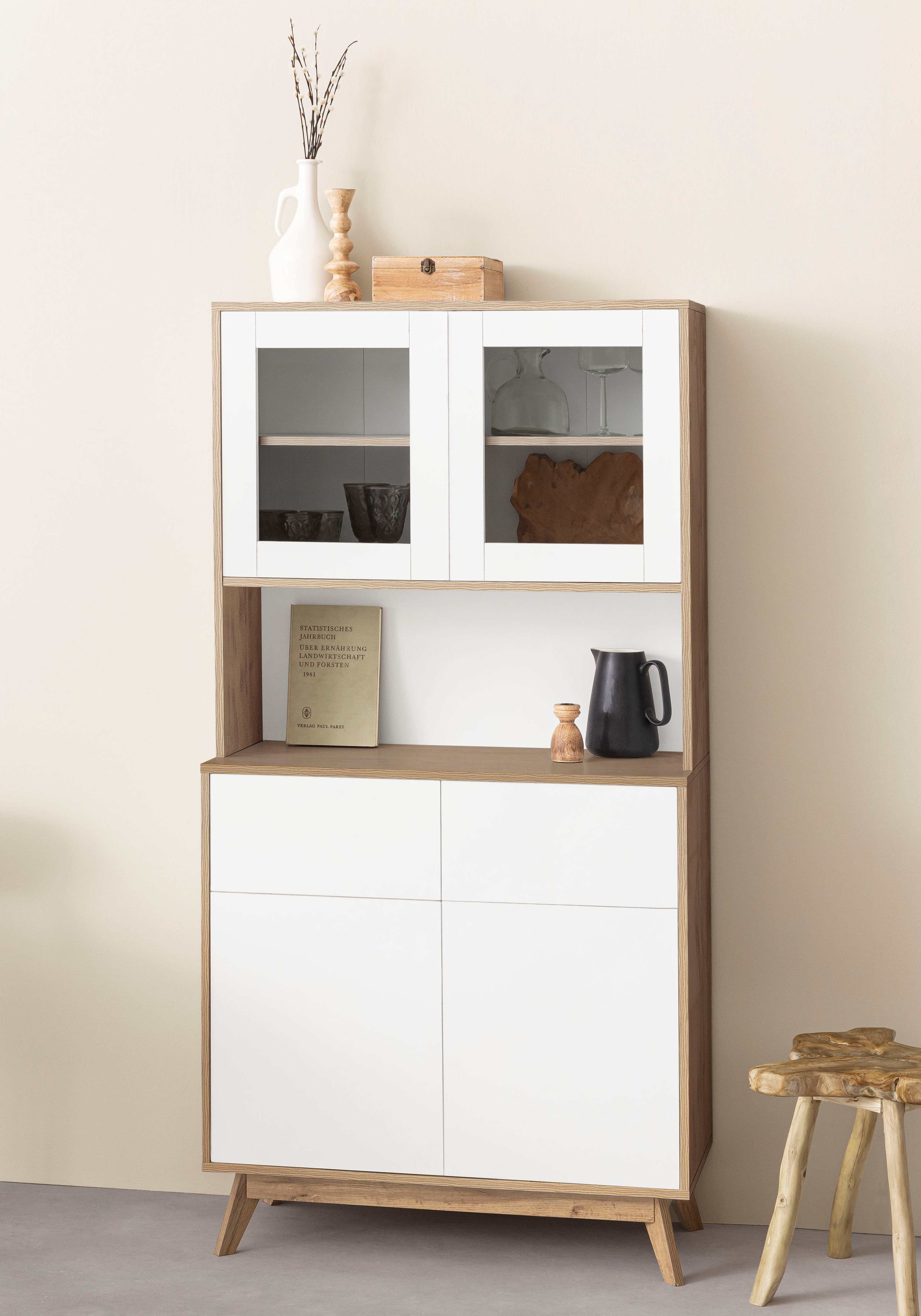 Home affaire Buffet Skandi 2 Glastüren, 2 Holztüren und 2 Schubkasten, Breite 84cm, Höhe 165cm