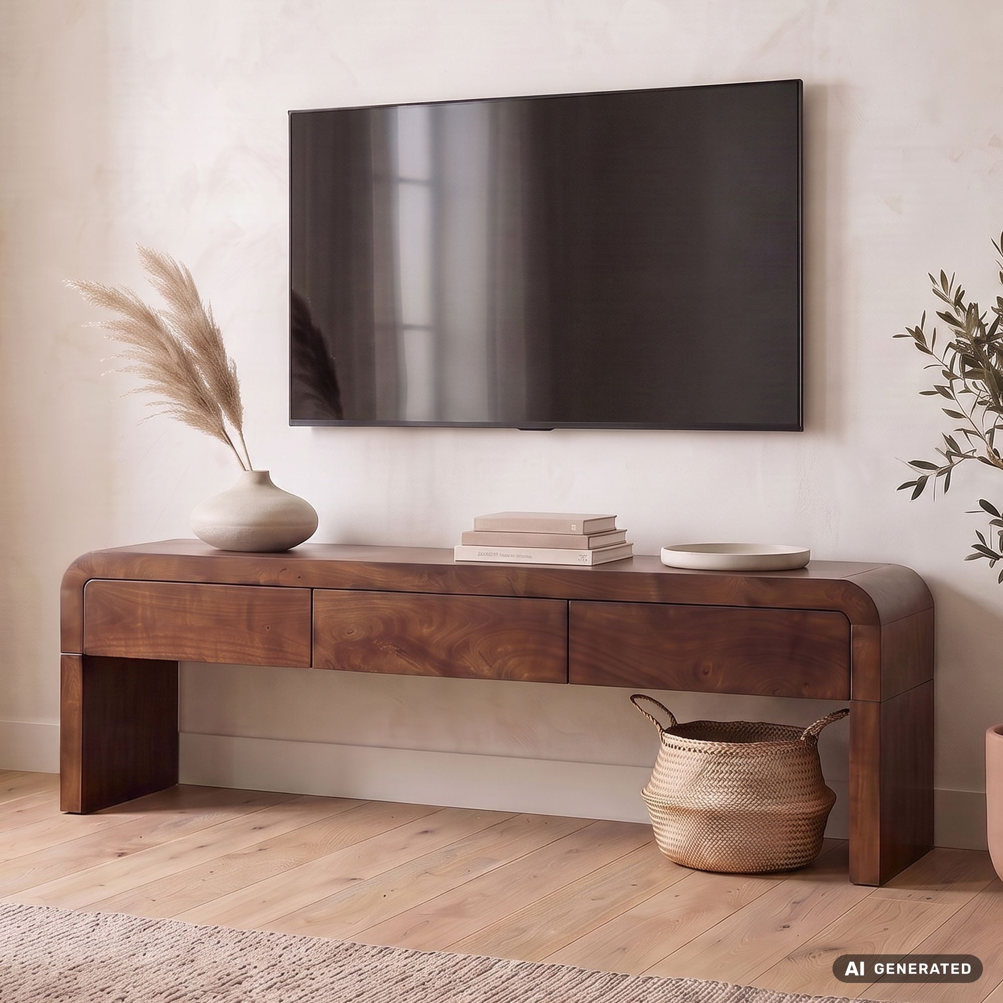 FINEBUY Lowboard FB119750 TV Board Fernsehschrank Fernsehkommode Massivholz 160cm Holz (Stilvolles Mediamöbel aus echtem Mangoholz), Viel Stauraum dank drei Schubladen