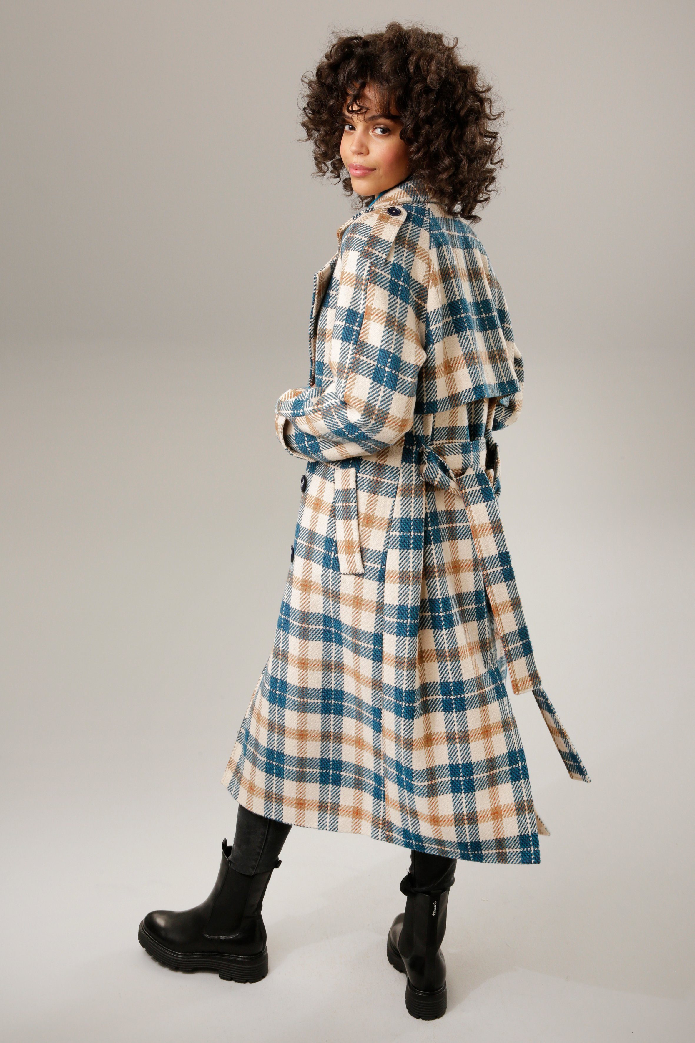 Aniston CASUAL Wintermantel (mit Bindegürtel) im ausdrucksvollem Karo-Dessin | Langmäntel