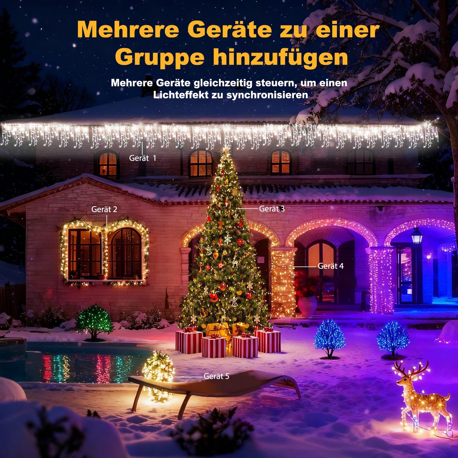 Circlio LED-Lichtervorhang 5-45m LED Eiszapfen-Lichterkette Außen mit App, Timer & Fernbedienung, 17 Modi, Musikmodus, Timer, IP65, Warmweiß/Kaltweiß/Bunt – Bild 5 von 5