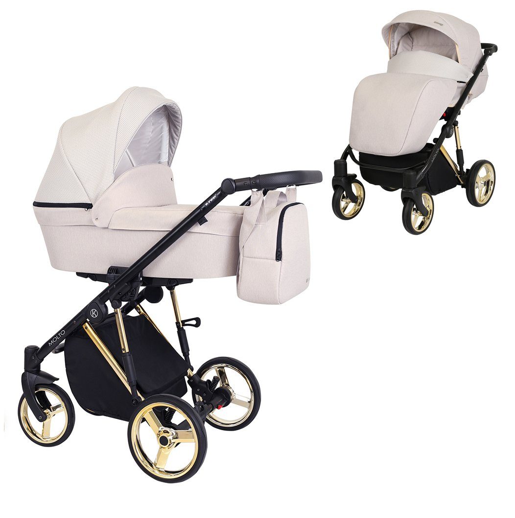 babies-on-wheels Kombi-Kinderwagen Molto Gold-Edition 2 in 1 - 12 Teile - von Geburt bis 4 Jahre Creme = Gestell gold