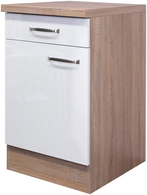 Flex-Well Exclusiv Unterschrank Valero 50 cm Hochglanz Weiß-Sonoma Eiche