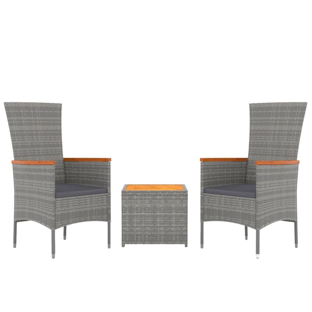 vidaXL Gartenlounge-Set 3-tlg. Garten-Lounge-Set Grau Poly Rattan & Massivholz, (3-tlg)