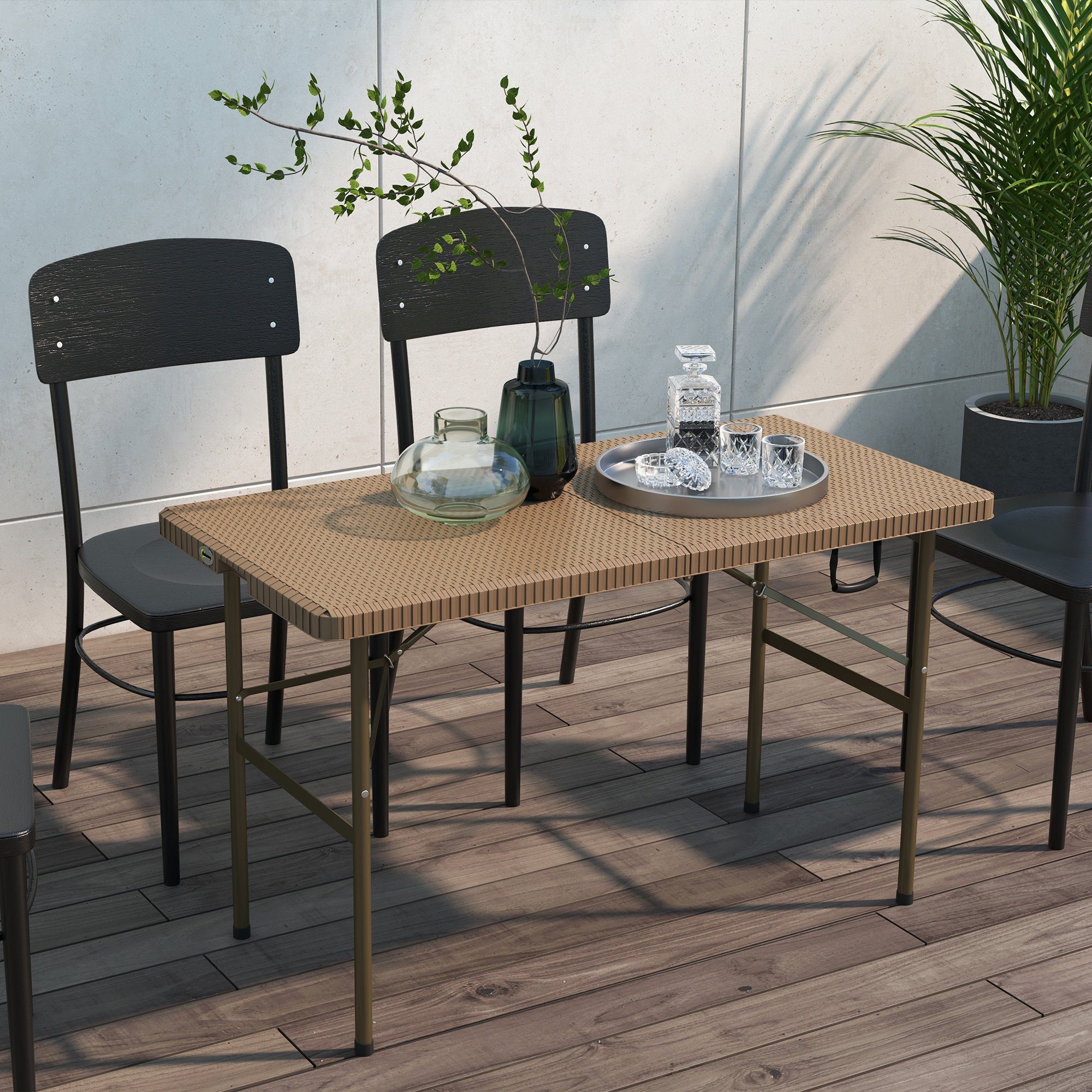 Outsunny Gartentisch Campingtisch Klapptisch mit Rattanoptik (Balkontisch, 1-St., Buffettisch), HDPE, Braun, 122 x 60 x 73 cm