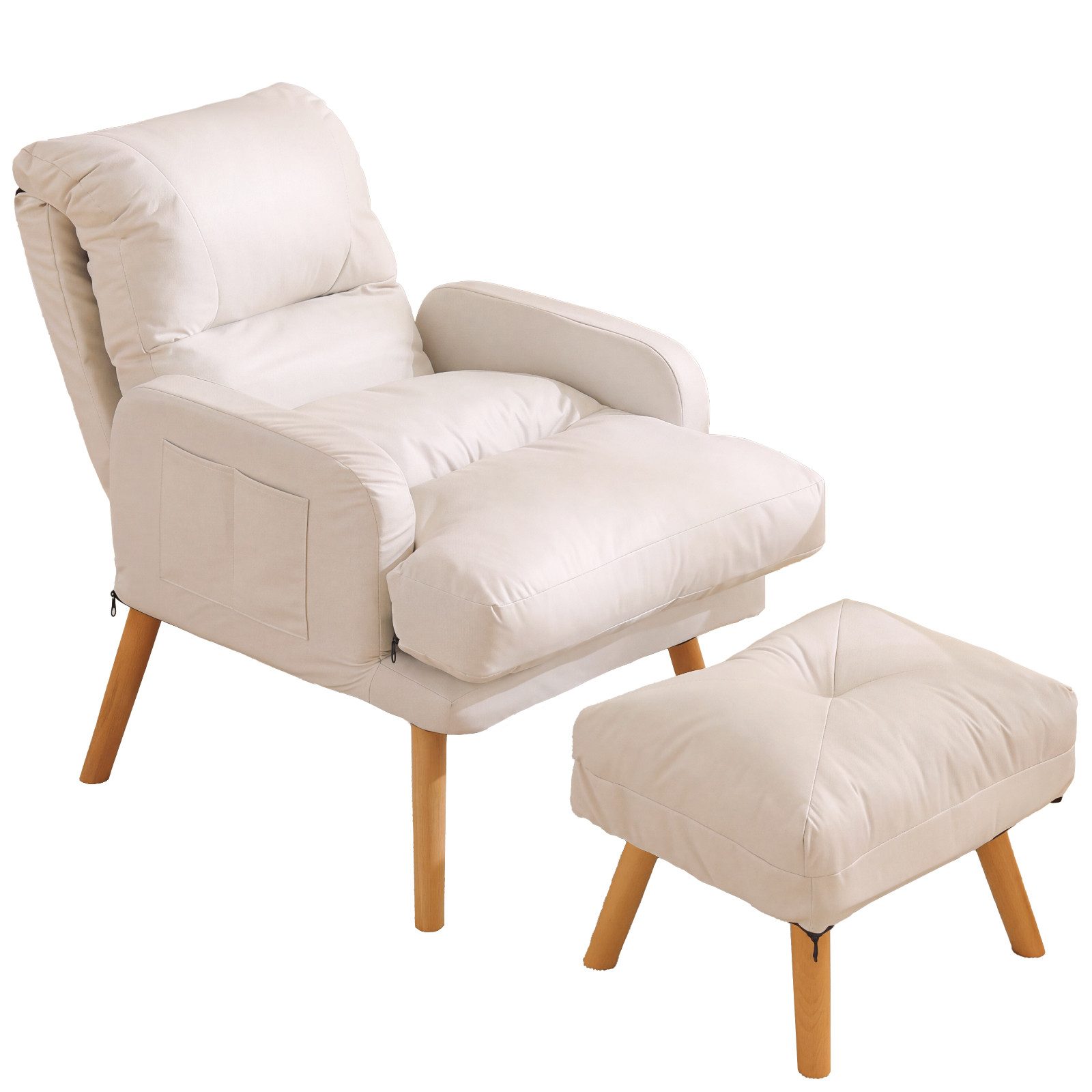 GLIESE POWER Relaxsessel mit Hocker – Bequemer Lesesessel & Ohrensessel, 5-fach verstellbar, mit Hocker, Seitentasche, abnehmbarer Bezug