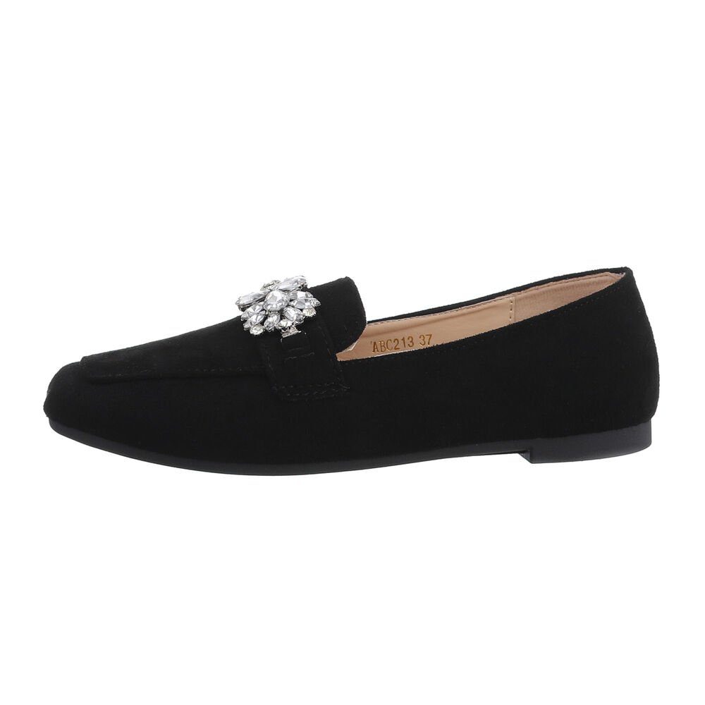 Ital-Design Damen Mokassins Elegant Slipper Blockabsatz Mokassins in Schwarz