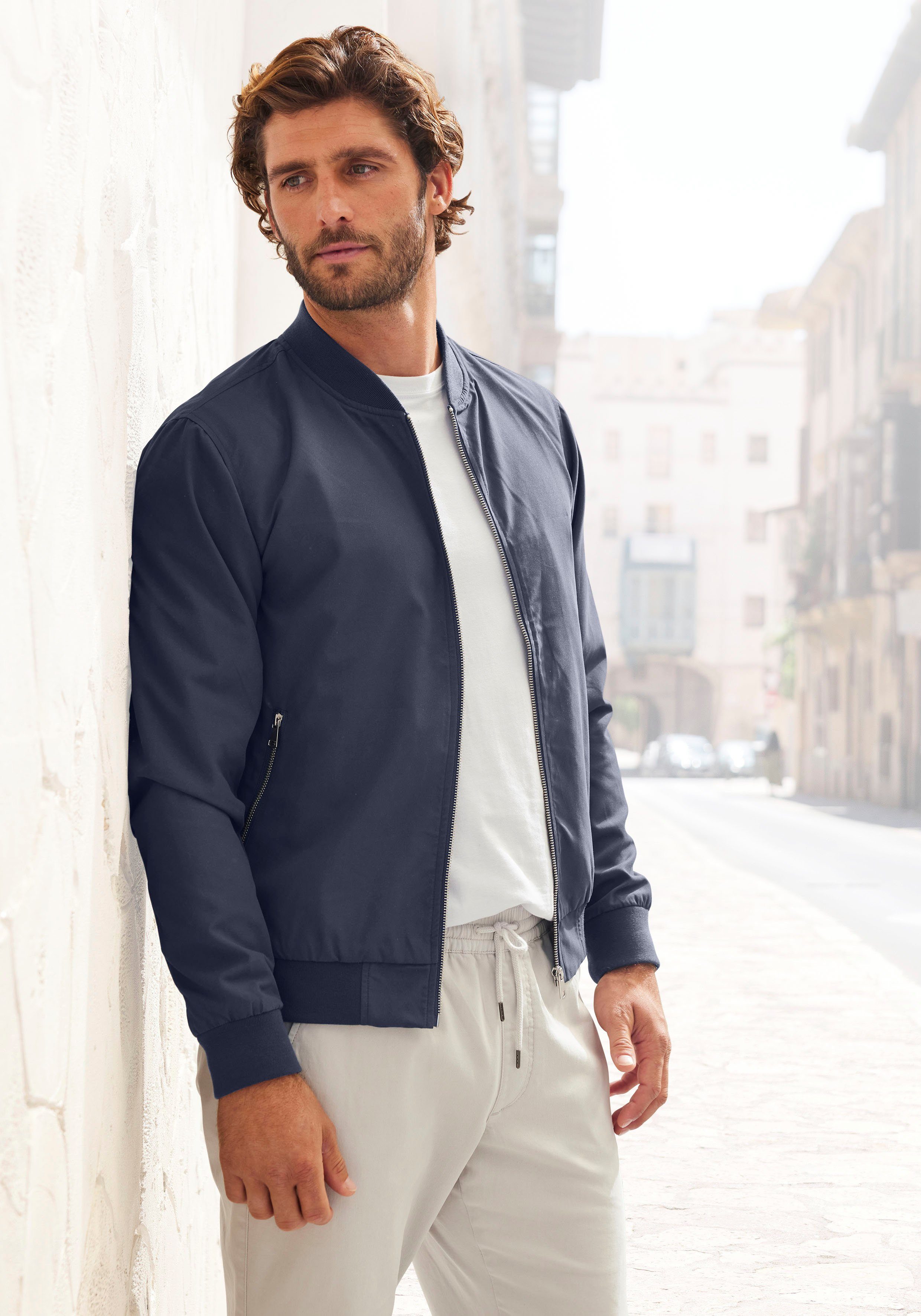 John Devin Bomberjacke / Blouson mit Rippkragen, Pilotenjacke / Übergangsjacke mit Innentasche, regular fit