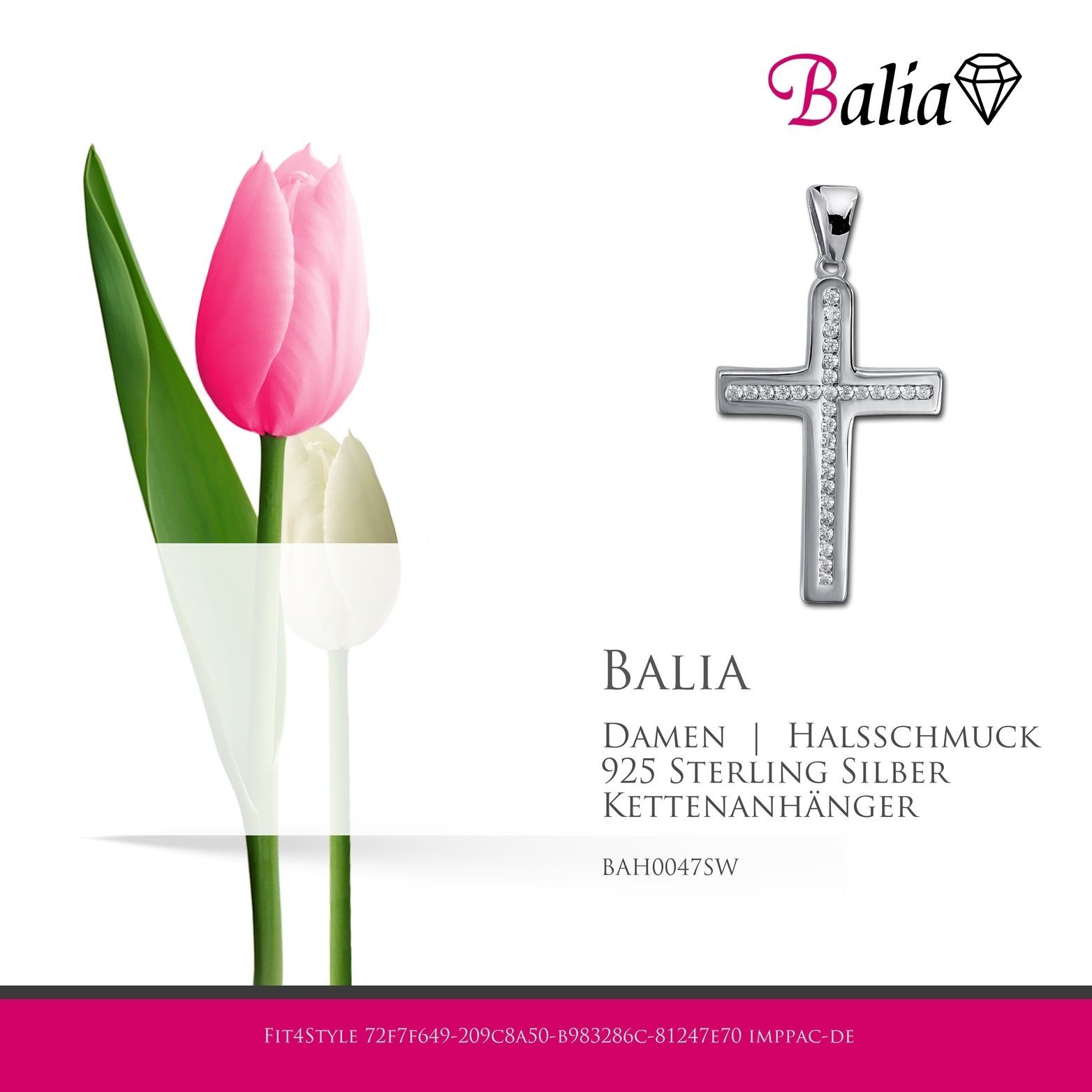 Balia 925, Damen Kettenanhänger Kettenanhänger für Sterling Kettenanhänger 925 Silber 3,3cm, ca. Balia (Kreuz)