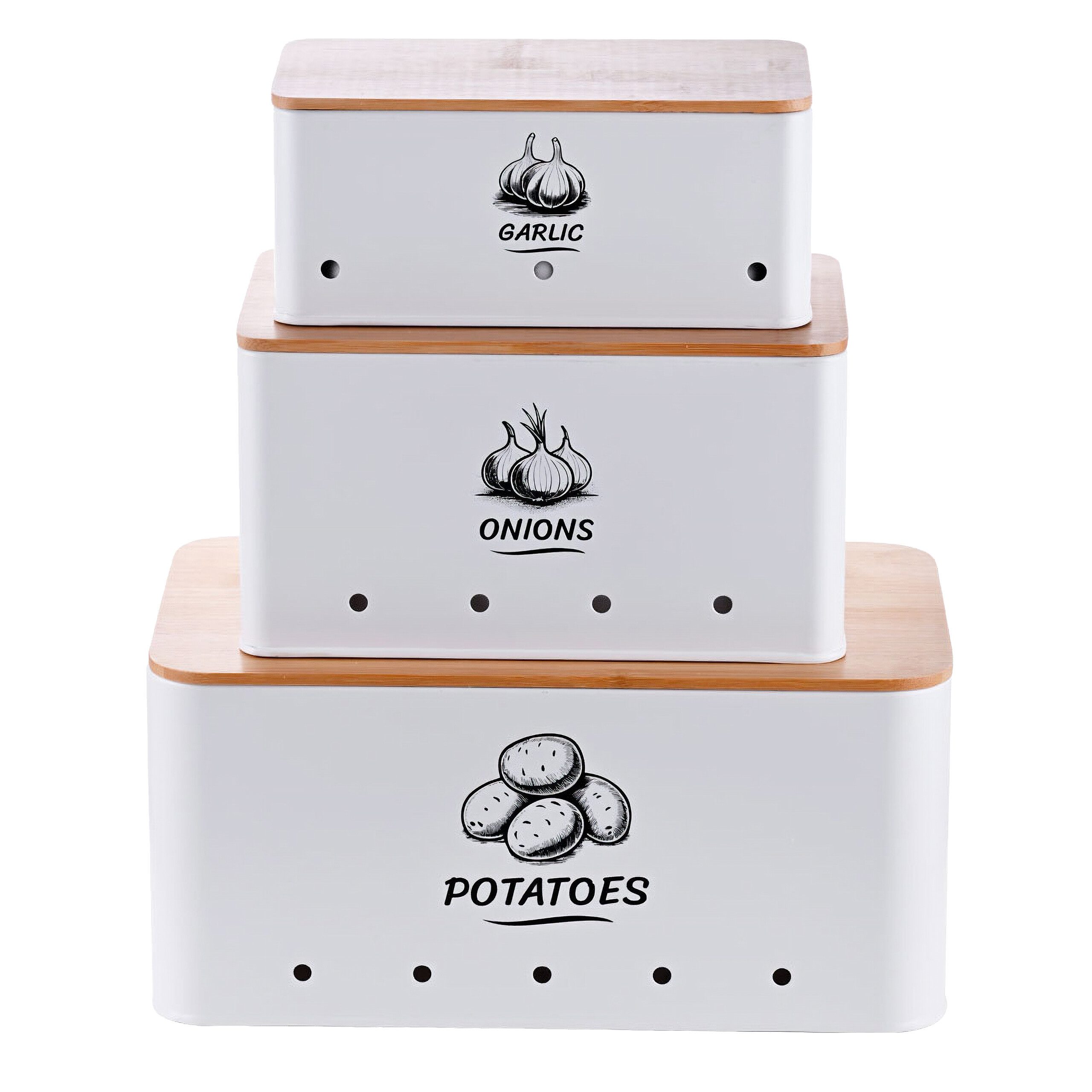 relaxdays Vorratsdose Aufbewahrungsbox 3er Set Bambusdeckel, Stahl, (3-tlg), weiß – Bild 5 von 5