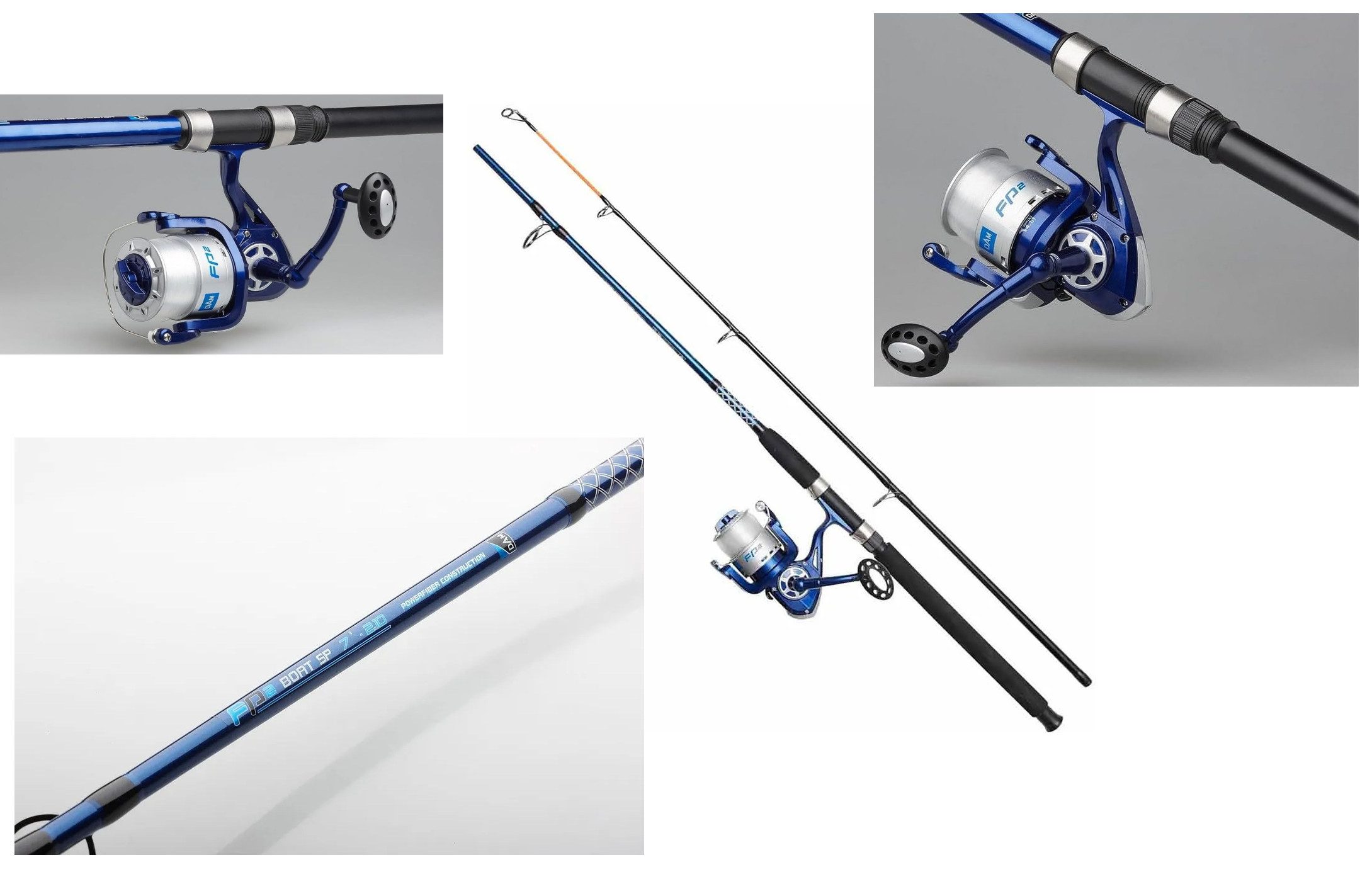 DAM Fishing Pilkrute DAM SET FP2 Boat SP Spinn-Combo - Boot - 2 Größen erhältlich + Schnur, Modernes Blau