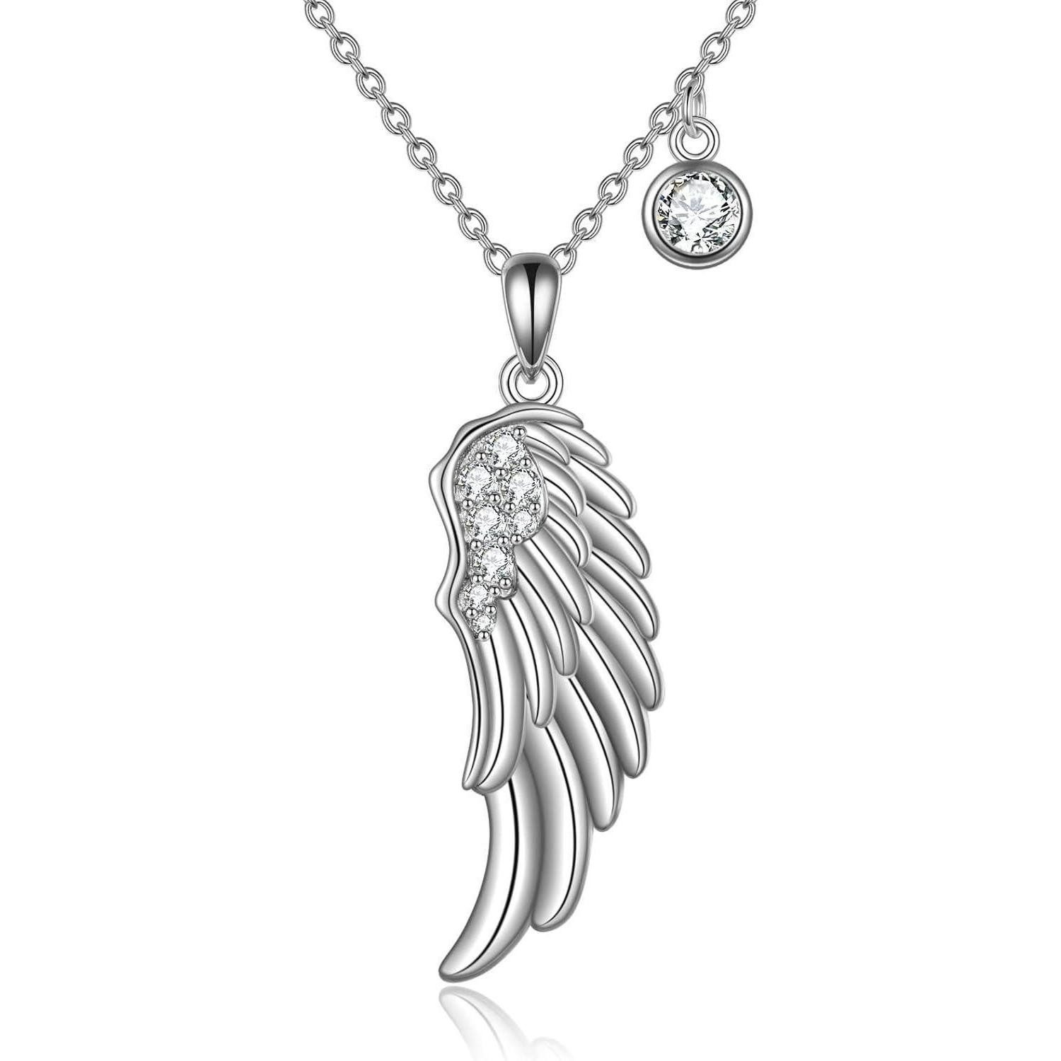 Kette mit Anhänger 925 Sterling Silber Engelsflügel Anhänger Halskette mit Zirkonia