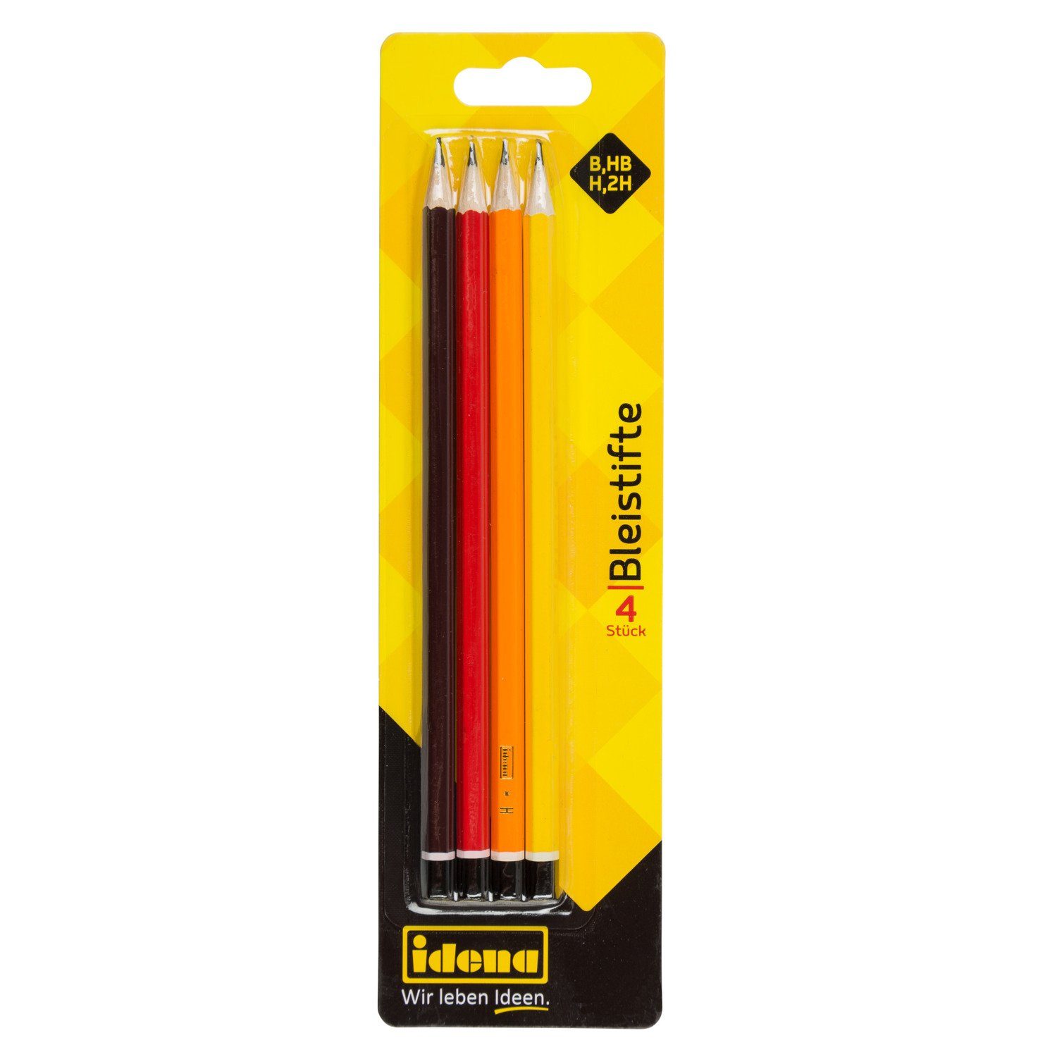 Idena Bleistift Idena Bleistifte H/HB/B/2H schwarz/rot/orange/gelb 4 Stück Blister