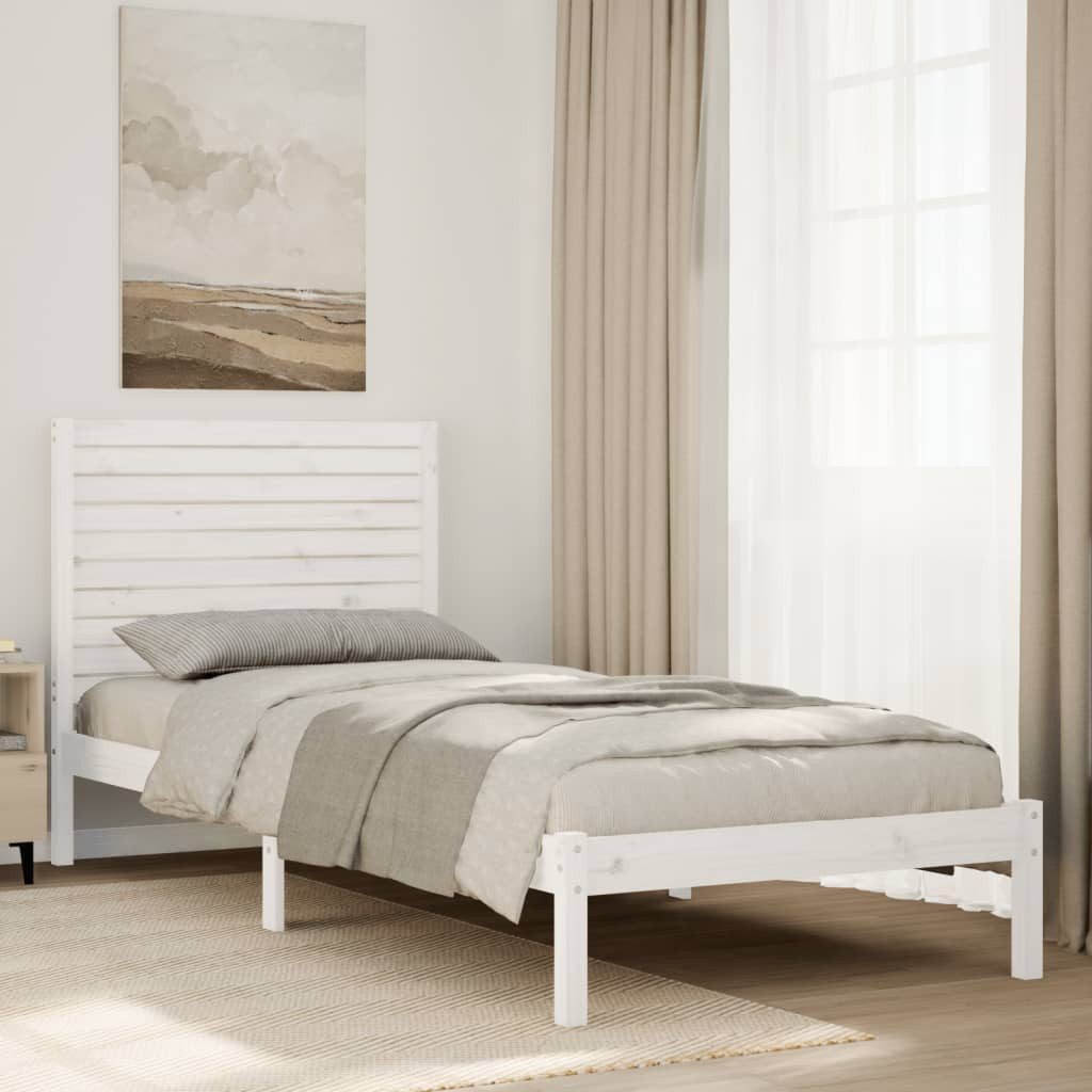 vidaXL Bett Massivholzbett Extra Lang ohne Matratze Weiß 90x220 cm