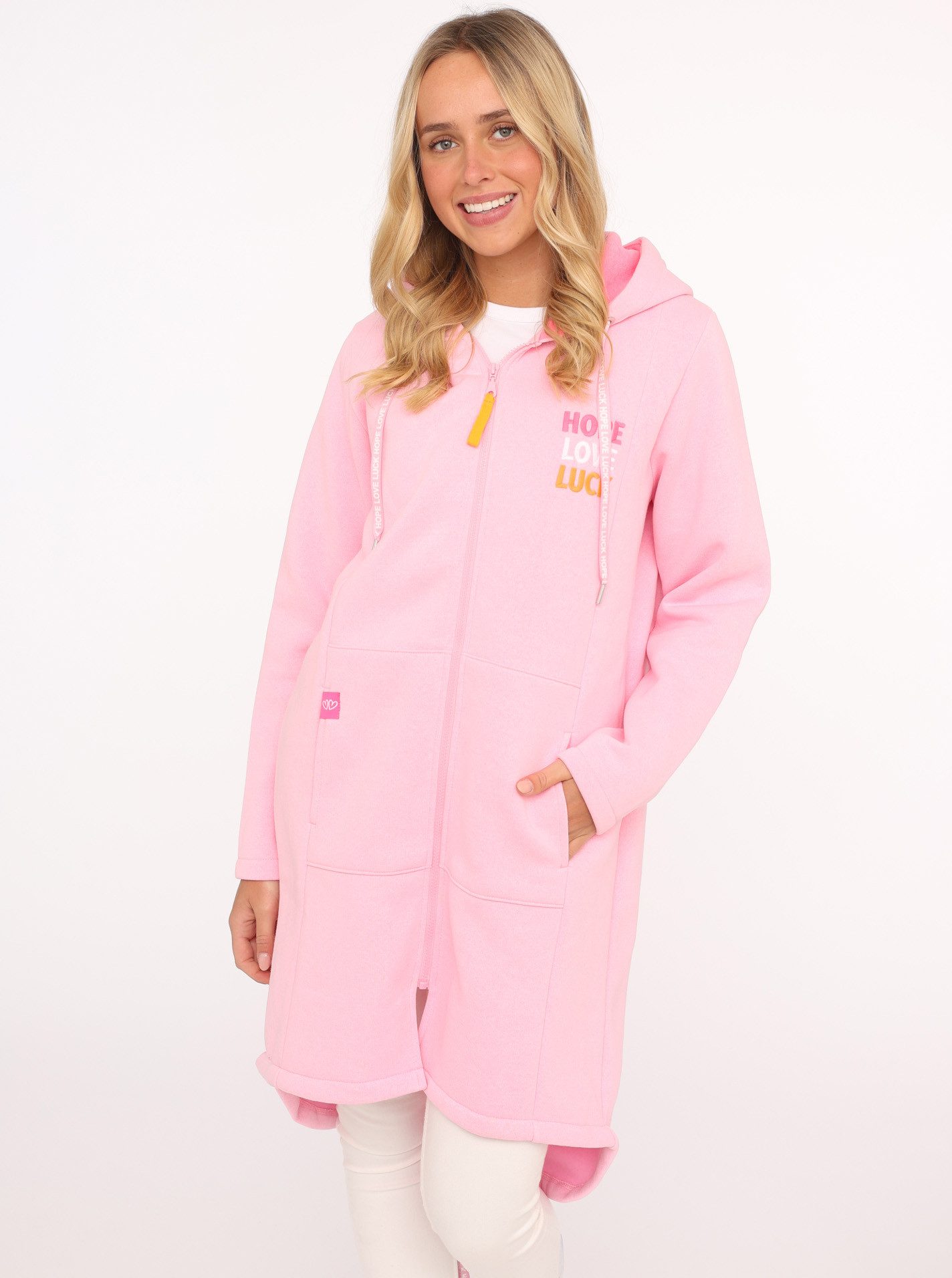 Zwillingsherz Jerseymantel "Hope Love Luck" mit langem Reißverschluß und Seitentaschen