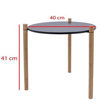 Centi Beistelltisch Beistelltisch mit Bambusfüssen, d = 40cm (1 Tisch mit 3 Füßen), Höhe ca. 41 cm, MDF-Platte in der Farbe Schwarz