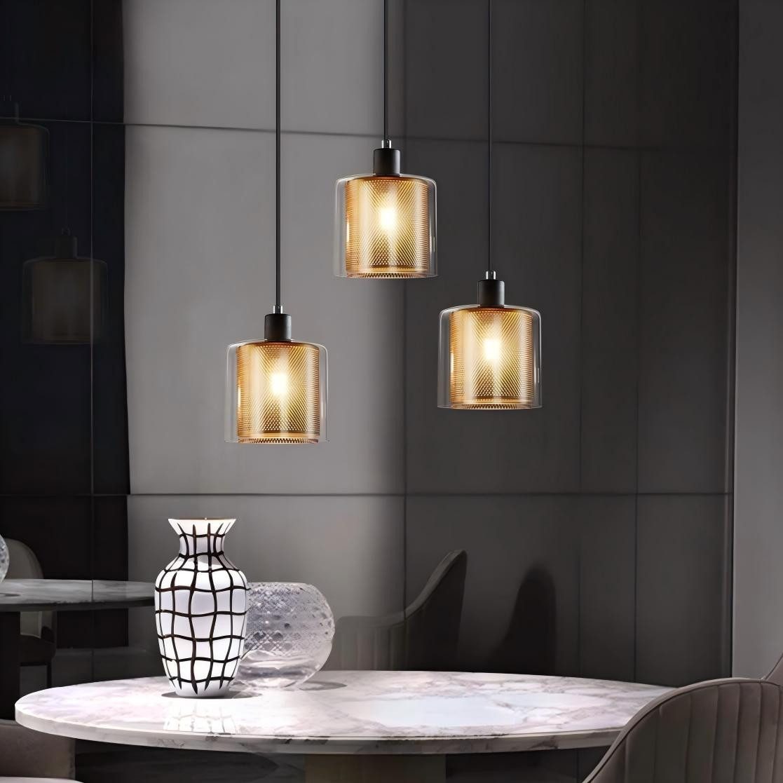 ZMH Pendelleuchte E14 Gold Esstisch Pendellampe 3 Flammige, LED wechselbar