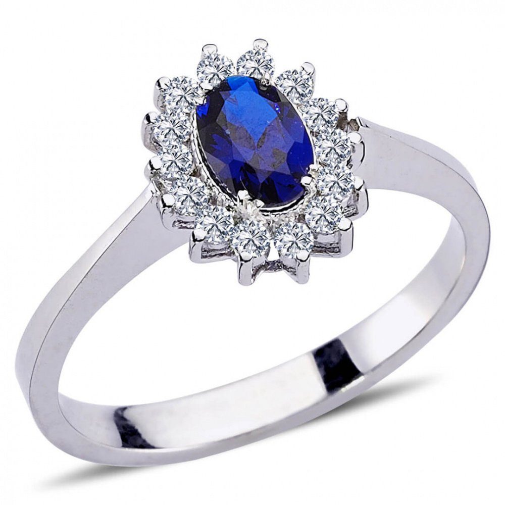 EinStein Diamant Diamantring Diamant Oval Saphir Entourage Ring 14 Karat Weißgold