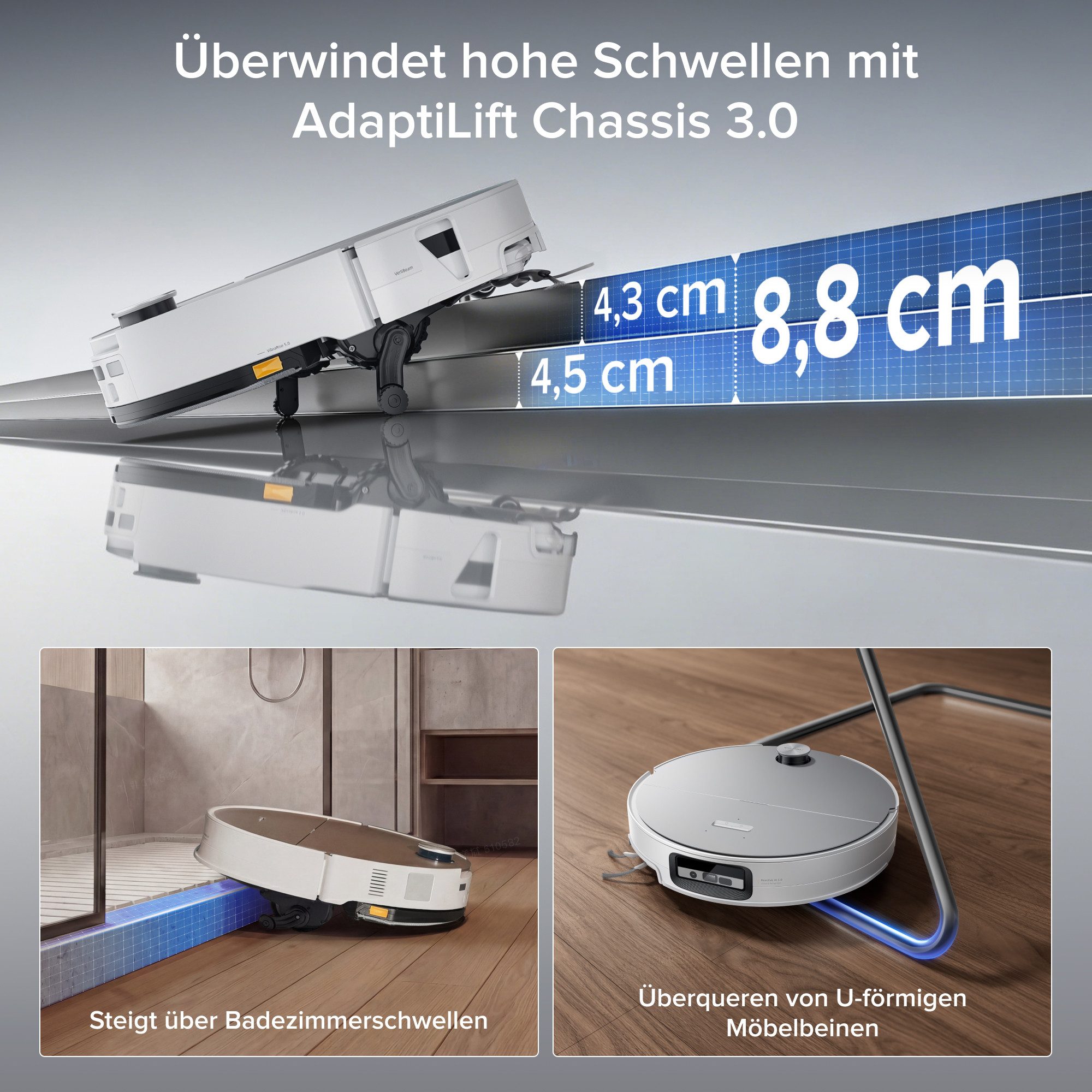 Roborock Saugroboter Roborock Saros 20 Sonic 36.000 Pa Staubsauger Roboter, Dual Anti-Tangle System, 7,95cm Ultra-Slim Design, Smart Plan 3.0 silberfarben