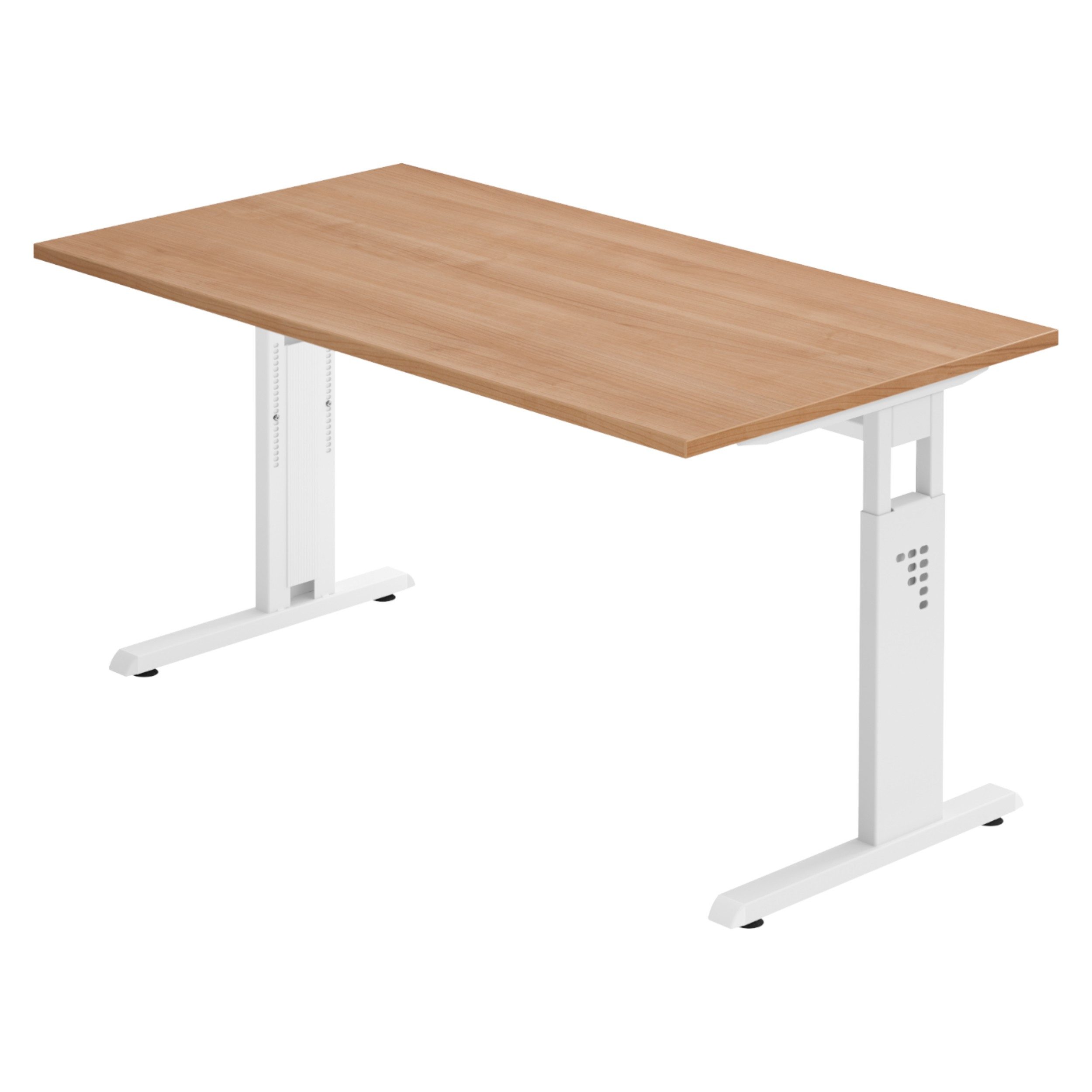 bümö Schreibtisch bümö Schreibtisch Serie-O, Rechteck: 140 x 80 cm - Dekor: Nussbaum - Gestell: Weiß