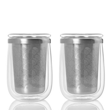 AdHoc Teeglas 2er Set Fusion Glass, doppelwandiges Borosilikatglas, mit Edelstahlfilter für losen Tee