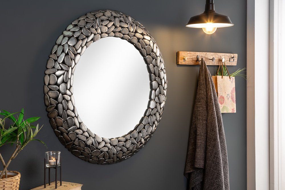 riess-ambiente Wandspiegel STONE MOSAIC XL 82cm silber (Einzelartikel, 1-St), Schlafzimmer · Metall · rund · mit Rahmen · Wohnzimmer · Deko