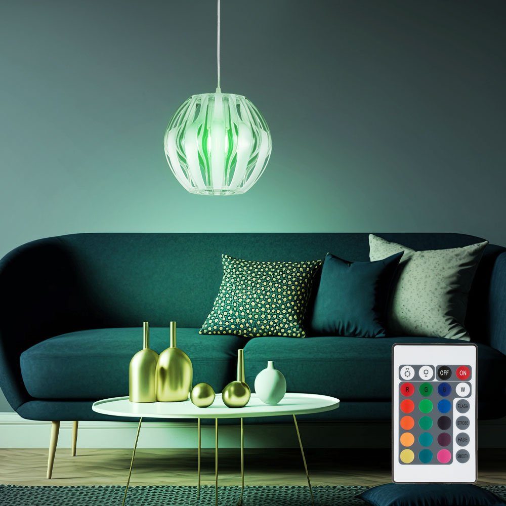etc-shop LED Pendelleuchte, Leuchtmittel inklusive, Warmweiß, Farbwechsel, Hänge Lampe Wohnraum Pendel Decken Leuchte Kugel FERNBEDIENUNG im Set