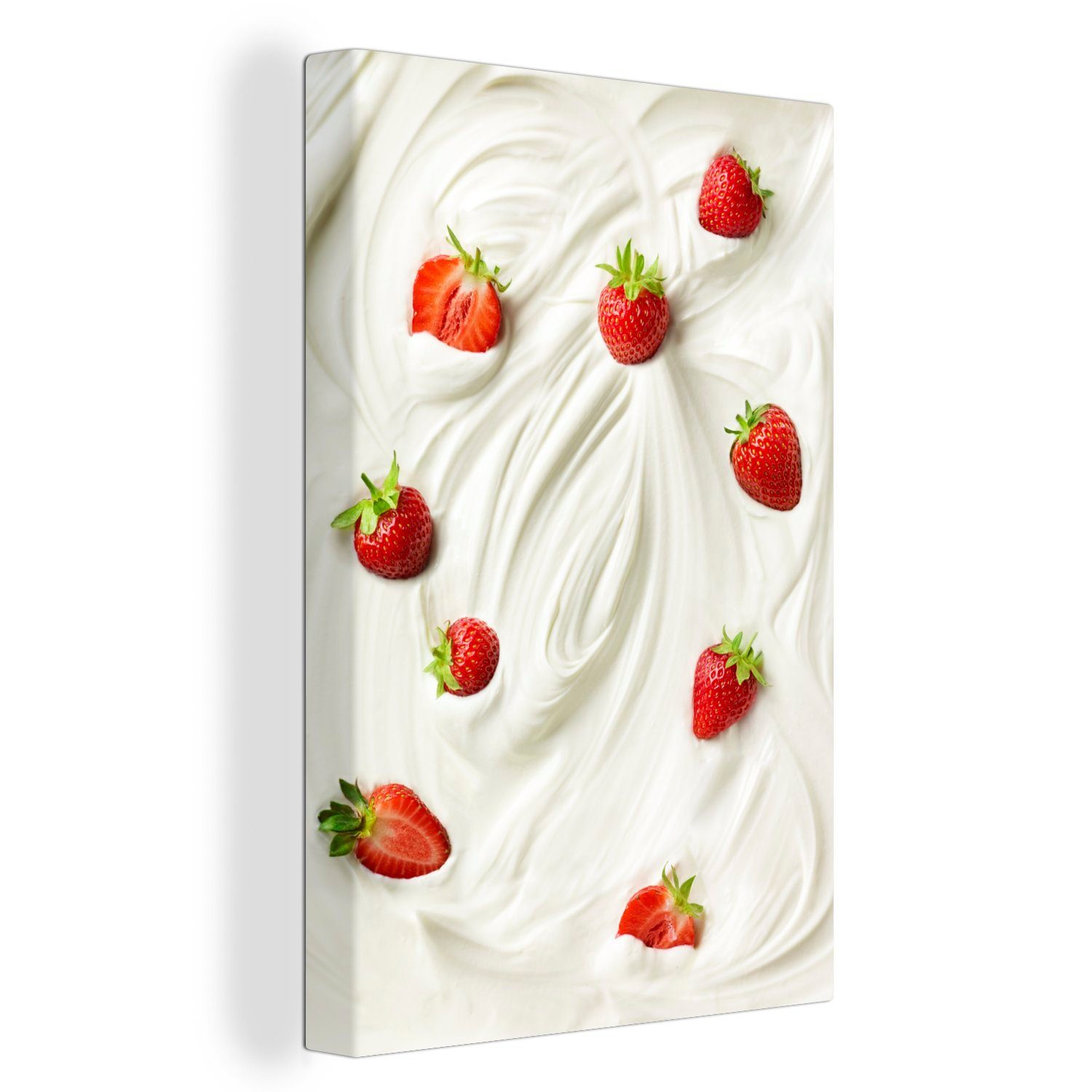 (1 St), fertig Joghurt inkl. Erdbeere Rot, - - OneMillionCanvasses® Leinwandbild cm Leinwandbild 20x30 Gemälde, bespannt Zackenaufhänger,