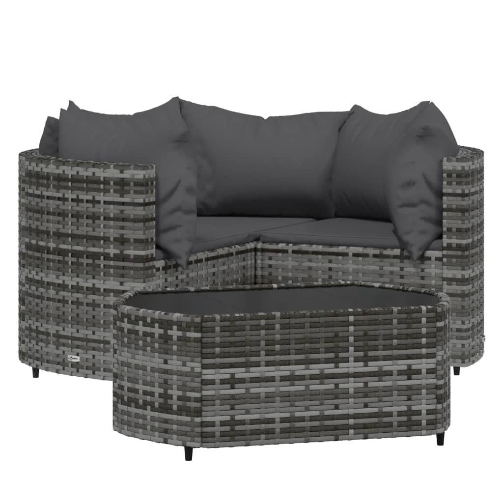 furnicato Gartenlounge-Set 4-tlg. Garten-Lounge-Set mit Kissen Grau Poly Rattan, (1-tlg)