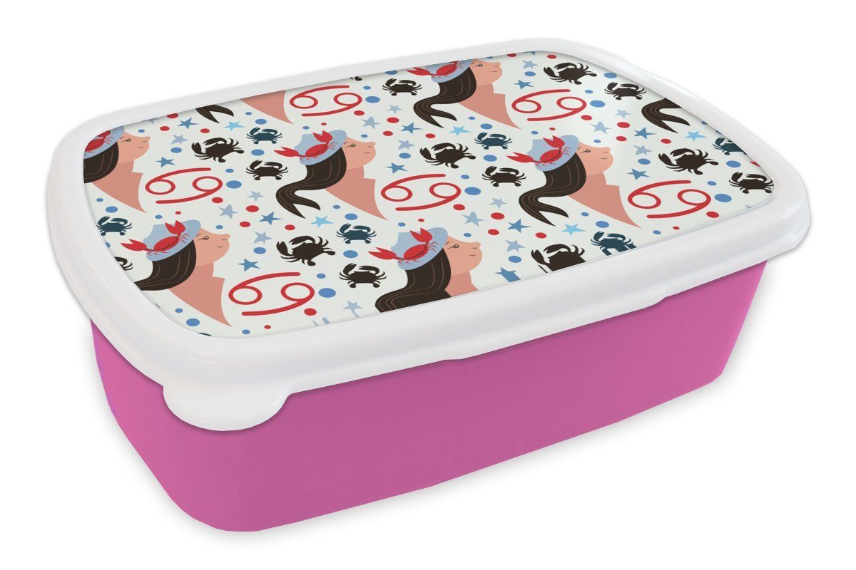MuchoWow Lunchbox Tierkreiszeichen - Krebs - Muster, Kunststoff, (2-tlg), Brotbox für Erwachsene, Brotdose Kinder, Snackbox, Mädchen, Kunststoff rosa