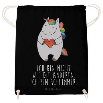 Mr. & Mrs. Panda Sporttasche Einhorn Herz - Schwarz - Geschenk, Tasche, bunt, Sporttasche, Einhörn (1-tlg), Umweltfreundlich