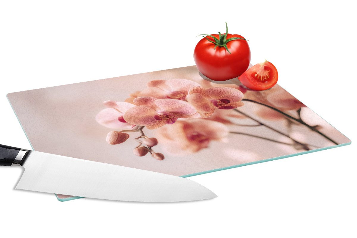 MuchoWow Schneidebrett Orchidee - Blumen - Rosa - Blütenblätter, Glas, Schneidebrett Glas, Küchenbrett, Rutschfest, 28x20 cm