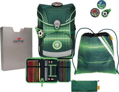 DerDieDas® Schulranzen Ergoflex Easy, Soccer Green (Set, 5-tlg), enthält recyceltes Material