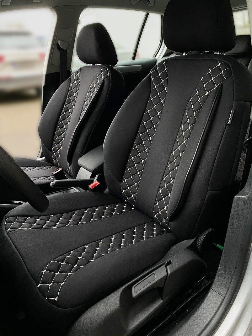BREMER SITZBEZÜGE Autositzbezug für Opel Ampera-e Bj ab 2017 (N308), Set, Schonbezüge Sitzbezüge Fahrer und Beifahrer, in Schwarz/Weiße Naht